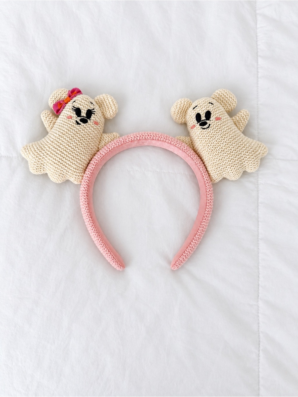 Disney Mickey Ears Headband with Cream Crochet Ghost Ears for Halloween